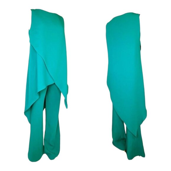 Elegant Womens Teal Layered Jumpsuit By List Roma Boutique Italy Sz 42 With Cape - Picture 9 of 10